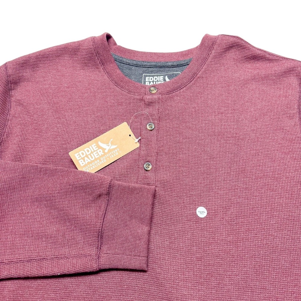 Eddie Bauer Henley Shirt Mens 2XLT Red Waffle Thermal Long Sleeve 3520 NEW
